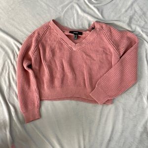 Cropped Dusty Pink Knit V-Neck Sweater by Forever 21